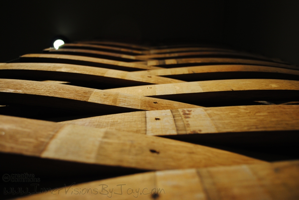 Close up, low-angle shot of wooden barrier plaks