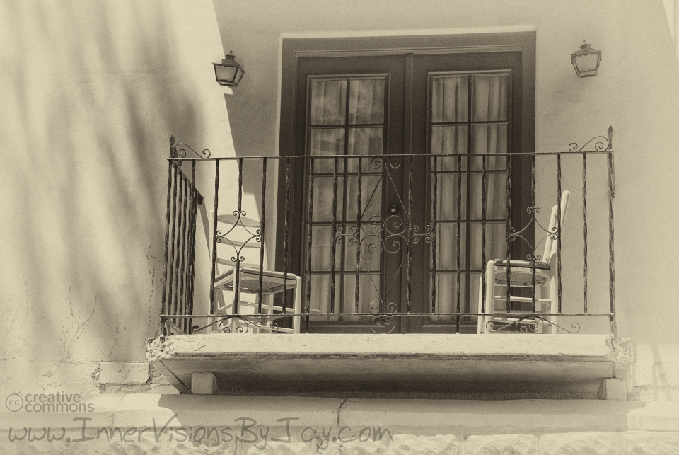 Empty balcony in Sepia